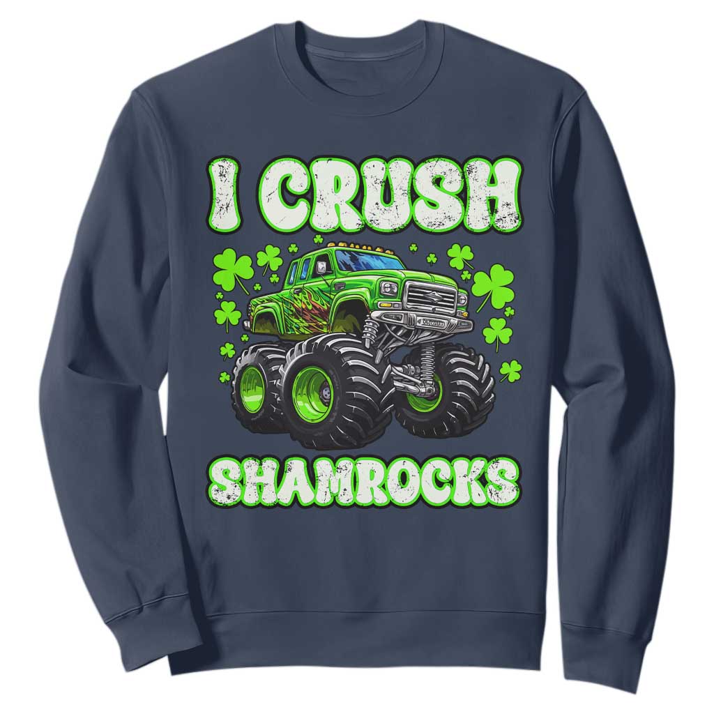 Funny St Patricks Day Monster Truck Sweatshirt I Crush Shamrocks Retro TS02 Navy Print Your Wear
