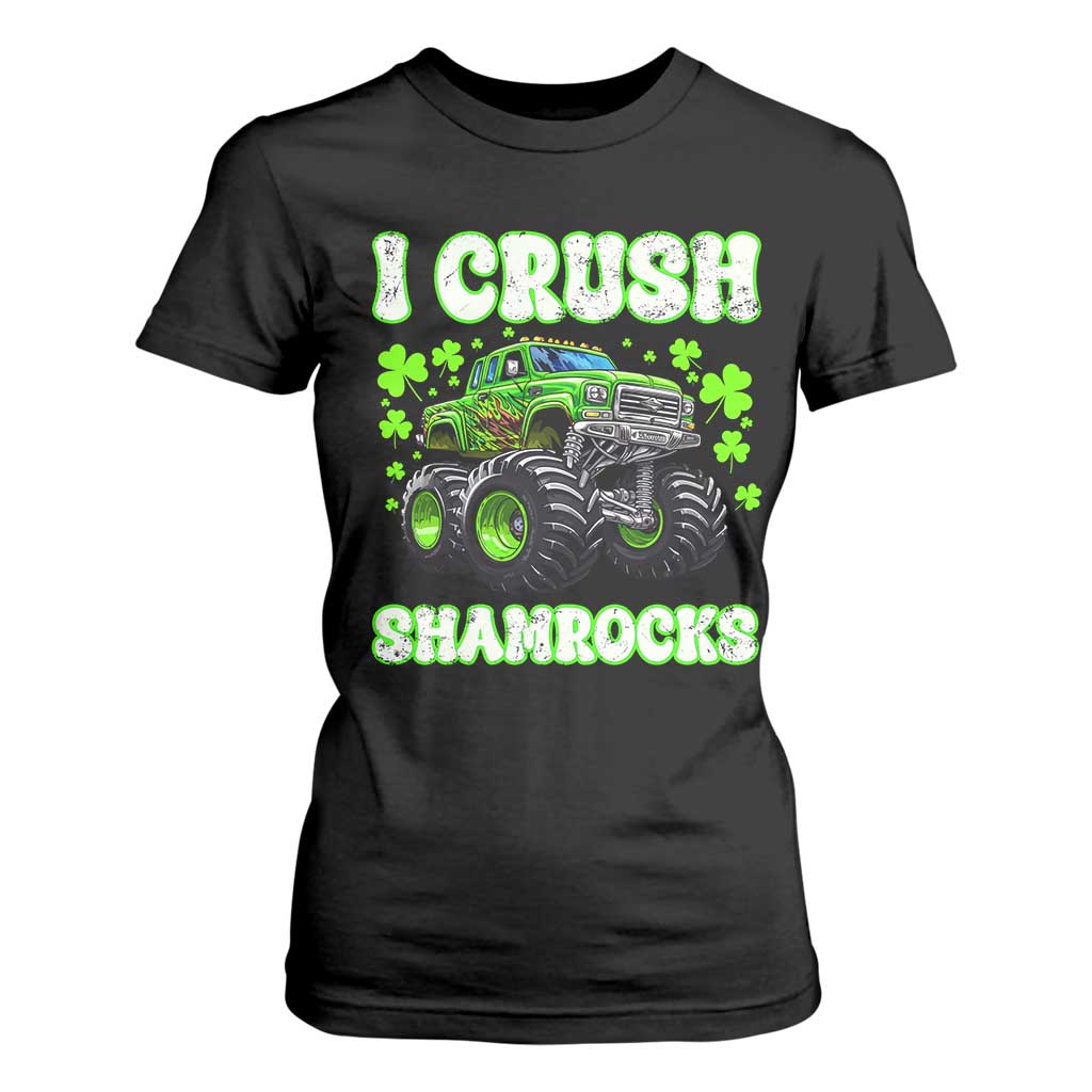 Funny St Patricks Day Monster Truck T Shirt For Women I Crush Shamrocks Retro TS02 Black Print Your Wear