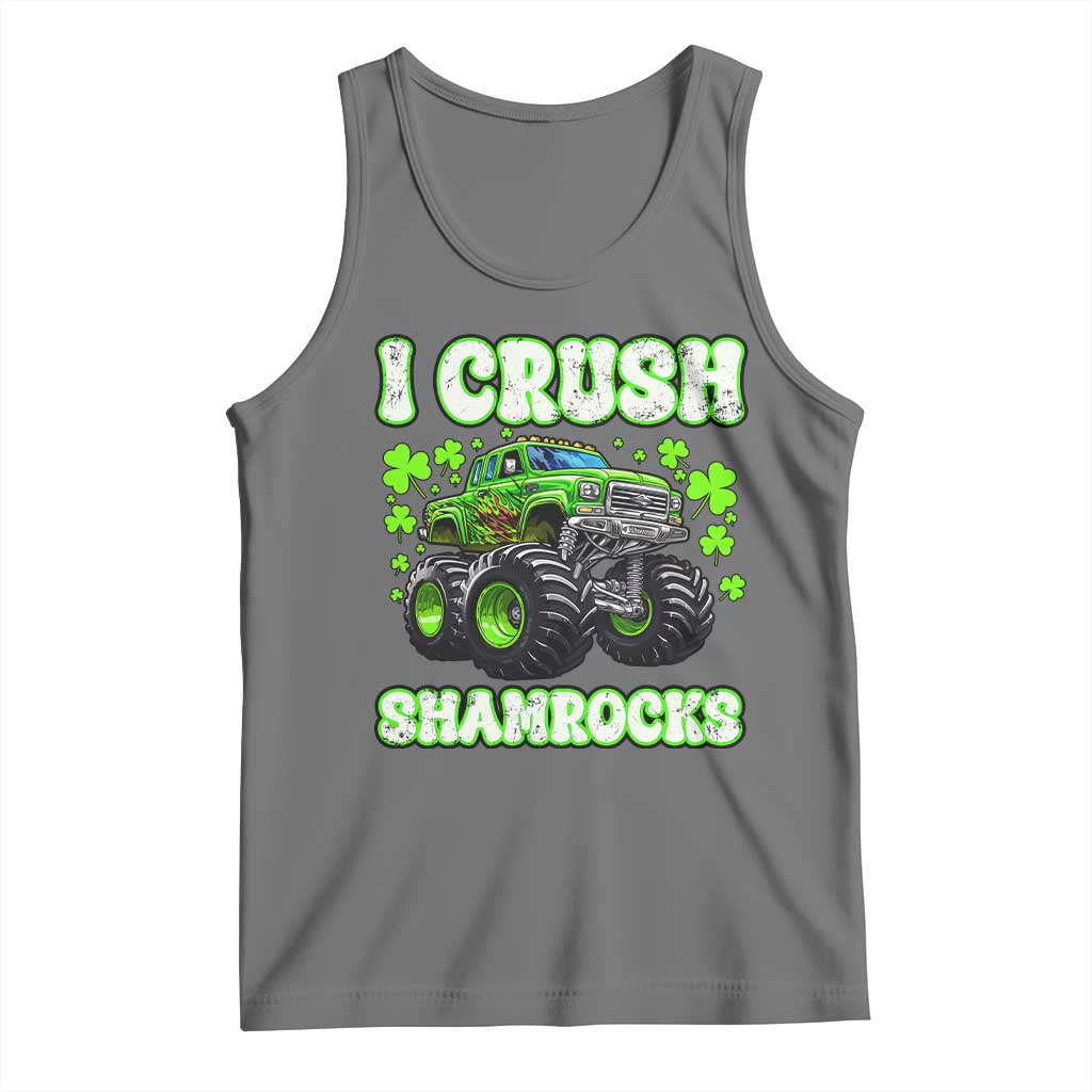 Funny St Patricks Day Monster Truck Tank Top I Crush Shamrocks Retro TS02 Black Heather Print Your Wear