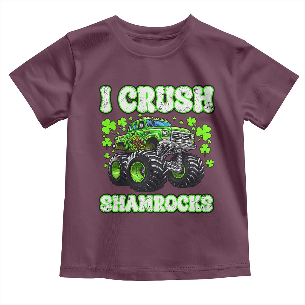Funny St Patricks Day Monster Truck Toddler T Shirt I Crush Shamrocks Retro TS02 Maroon Print Your Wear