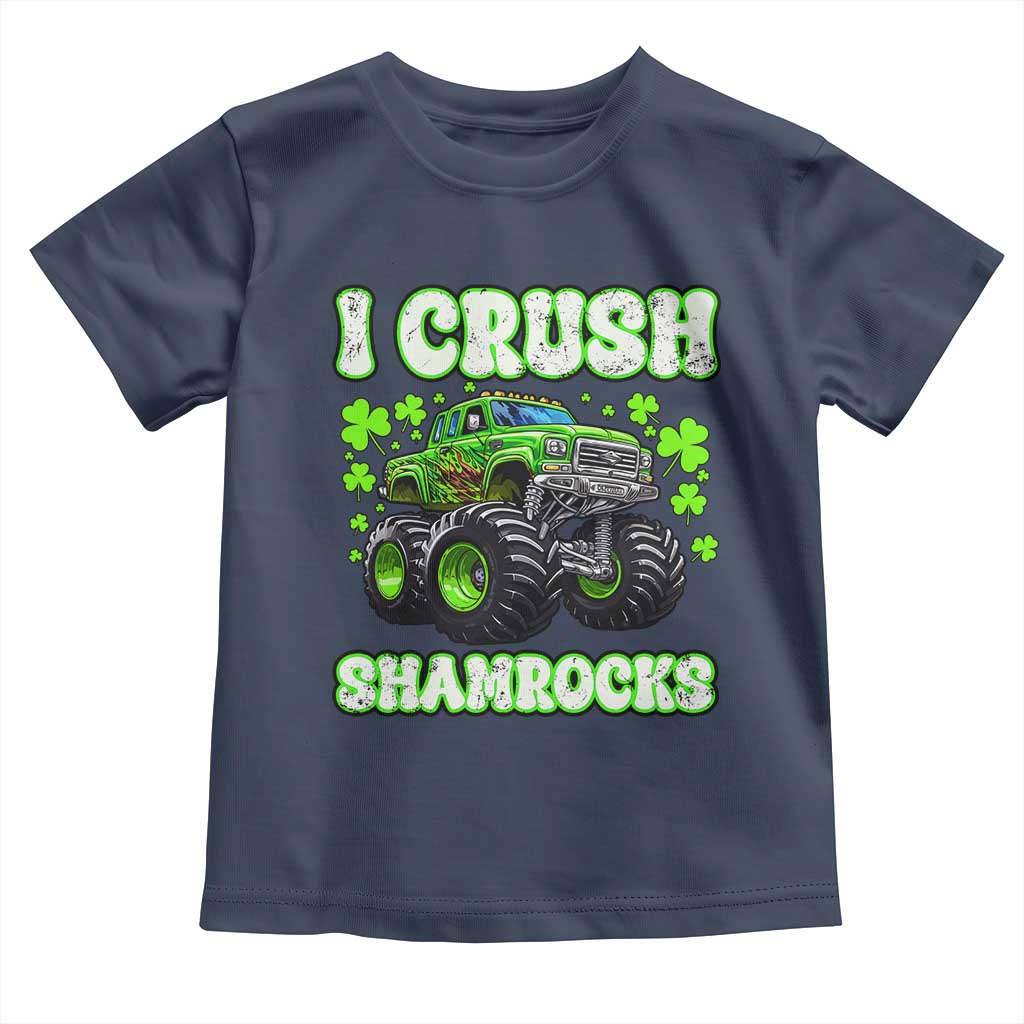 Funny St Patricks Day Monster Truck Toddler T Shirt I Crush Shamrocks Retro TS02 Navy Print Your Wear