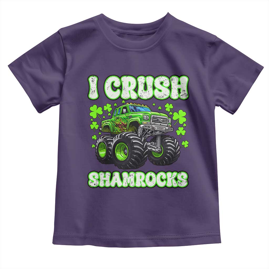Funny St Patricks Day Monster Truck Toddler T Shirt I Crush Shamrocks Retro TS02 Purple Print Your Wear