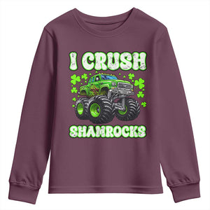 Funny St Patricks Day Monster Truck Youth Sweatshirt I Crush Shamrocks Retro TS02 Maroon Print Your Wear