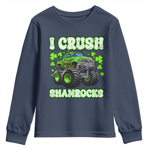Funny St Patricks Day Monster Truck Youth Sweatshirt I Crush Shamrocks Retro TS02 Navy Print Your Wear