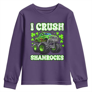 Funny St Patricks Day Monster Truck Youth Sweatshirt I Crush Shamrocks Retro TS02 Purple Print Your Wear