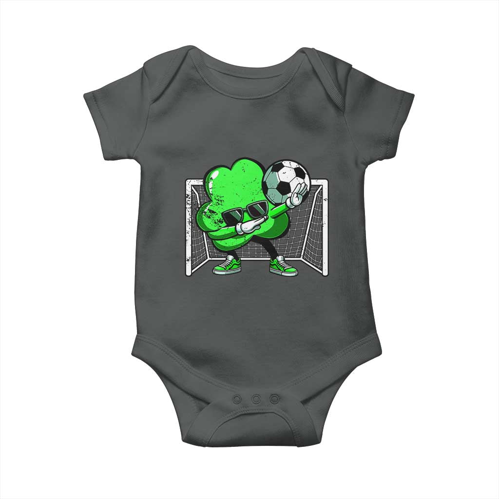 Funny Soccer Shamrock Baby Onesie Dabbing Player St. Patrick's Day TS02 Dark Heather Print Your Wear