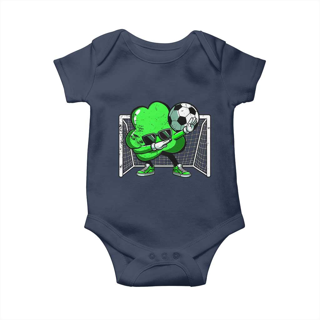 Funny Soccer Shamrock Baby Onesie Dabbing Player St. Patrick's Day TS02 Navy Print Your Wear
