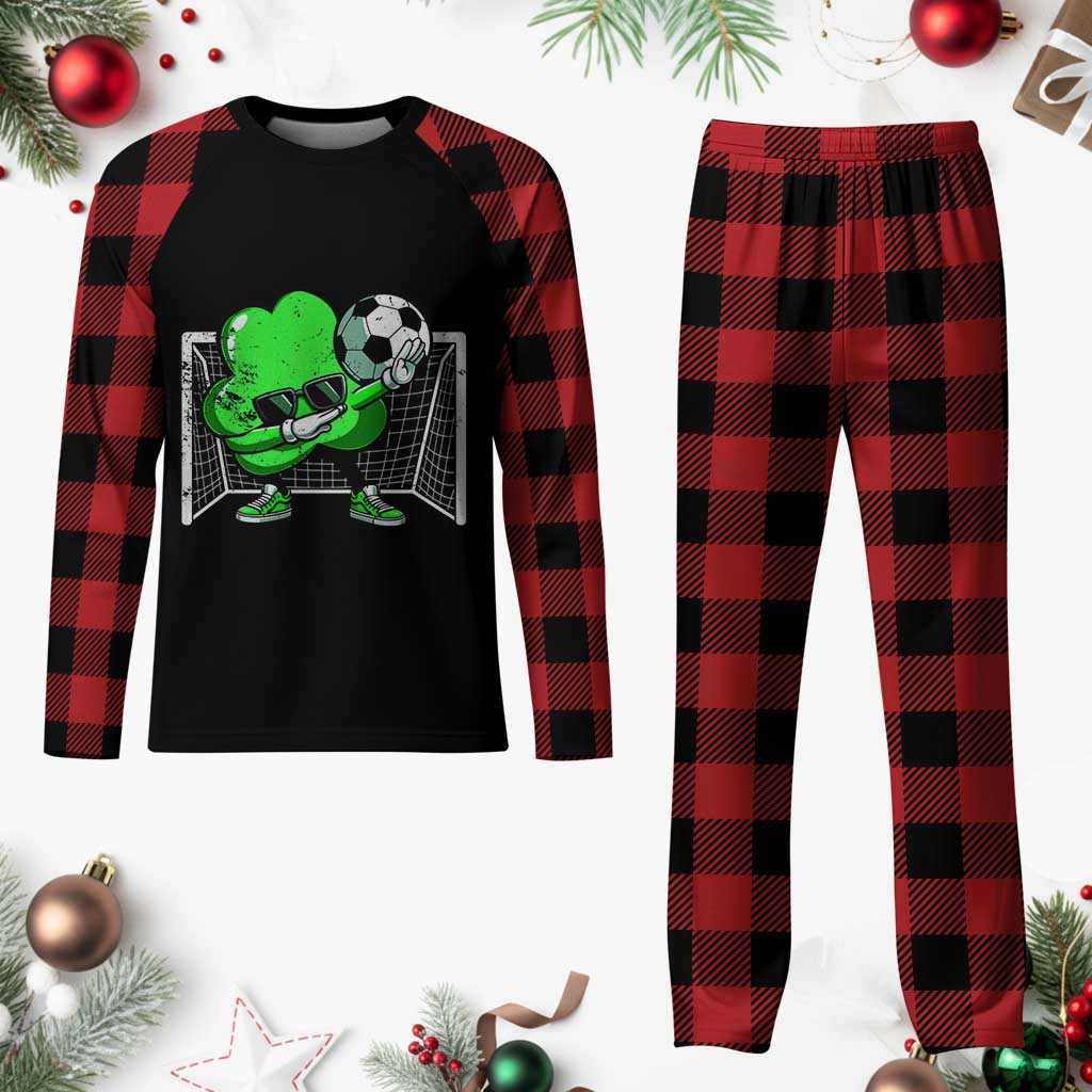 Funny Soccer Shamrock Plaid Pajama Set Dabbing Player St. Patrick's Day TS02 Buffalo Plaid Print Your Wear