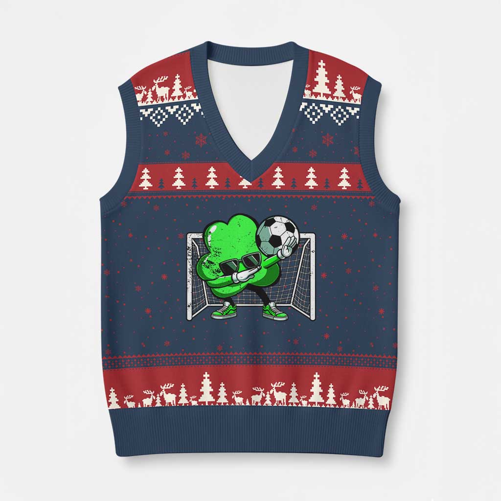 Funny Soccer Shamrock V-Neck Knit Sweater Vest Dabbing Player St. Patrick's Day TS02 Navy Red Print Your Wear