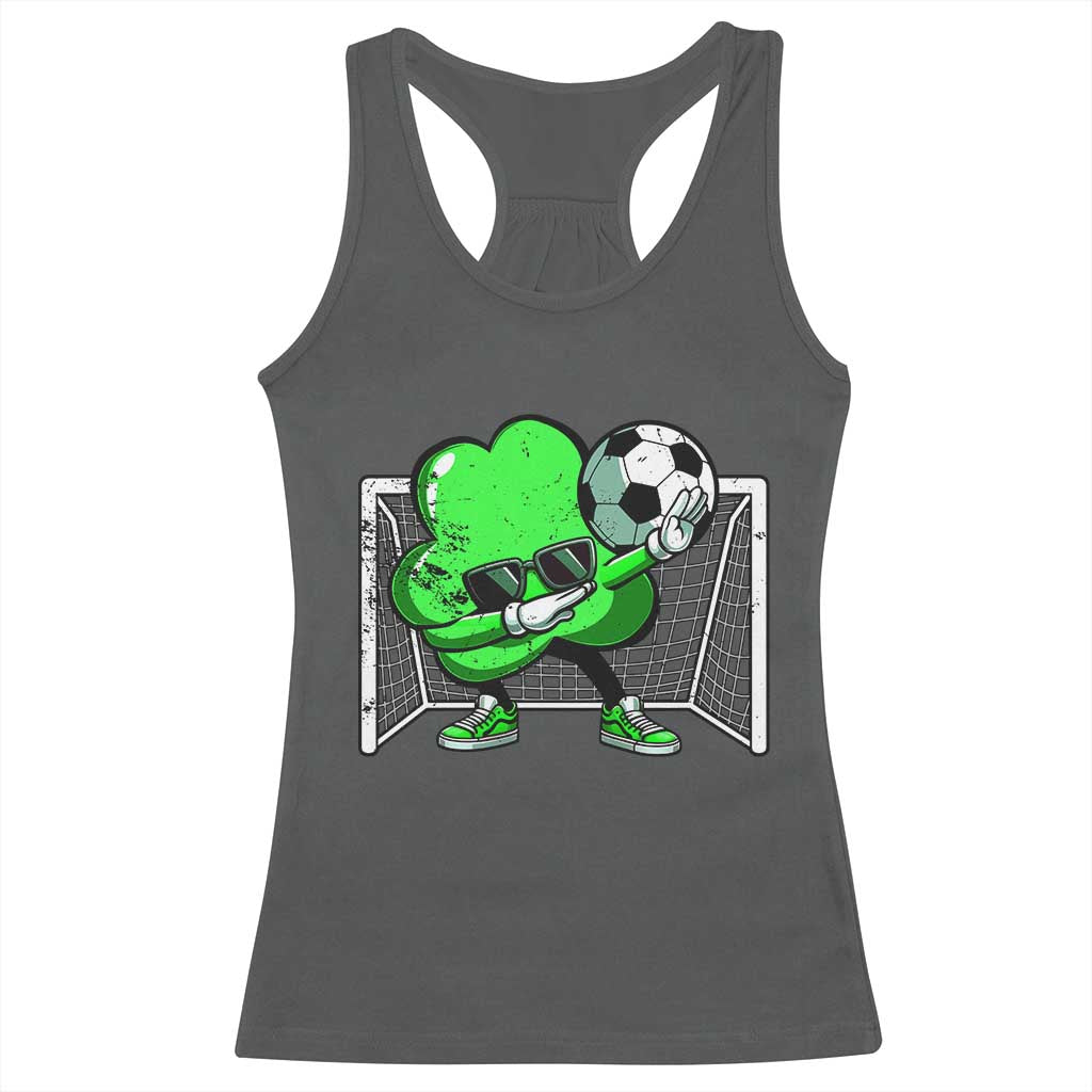 Funny Soccer Shamrock Racerback Tank Top Dabbing Player St. Patrick's Day TS02 Dark Heather Print Your Wear