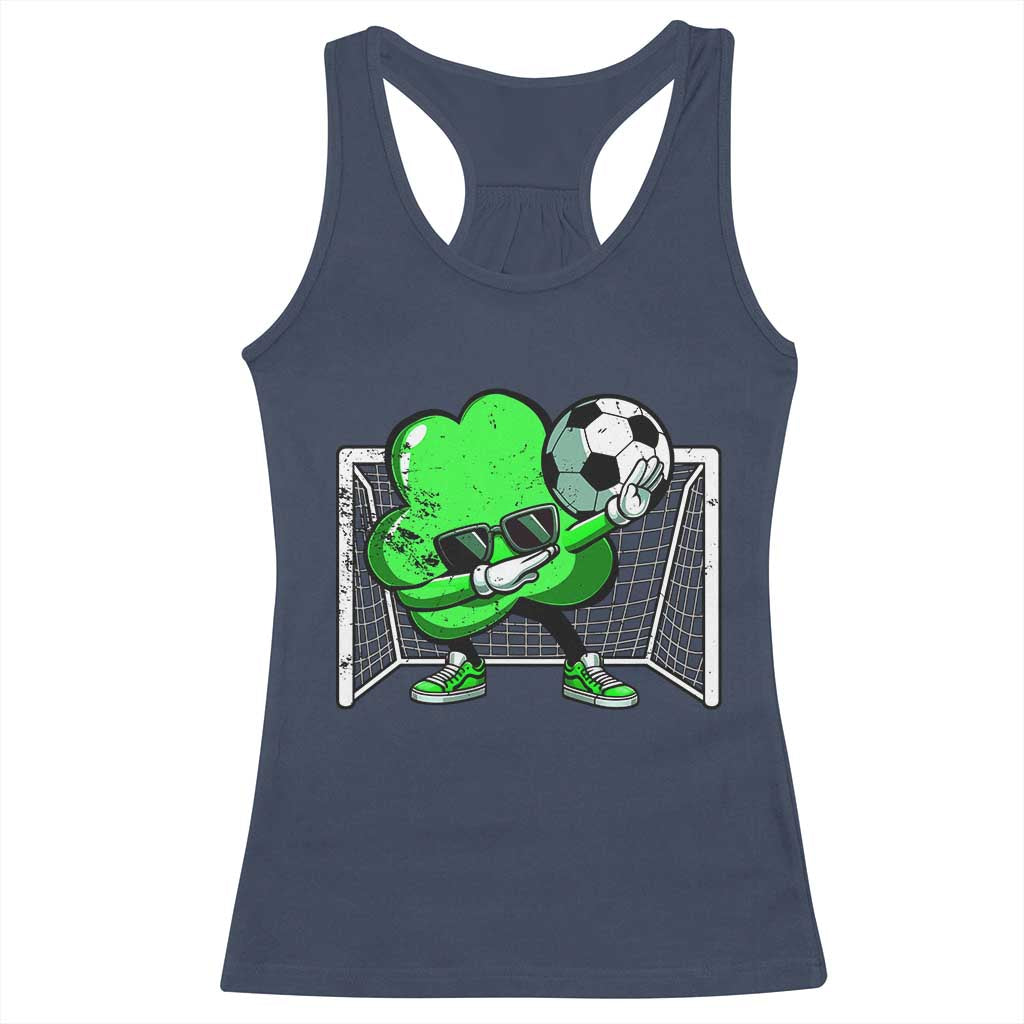 Funny Soccer Shamrock Racerback Tank Top Dabbing Player St. Patrick's Day TS02 Navy Print Your Wear