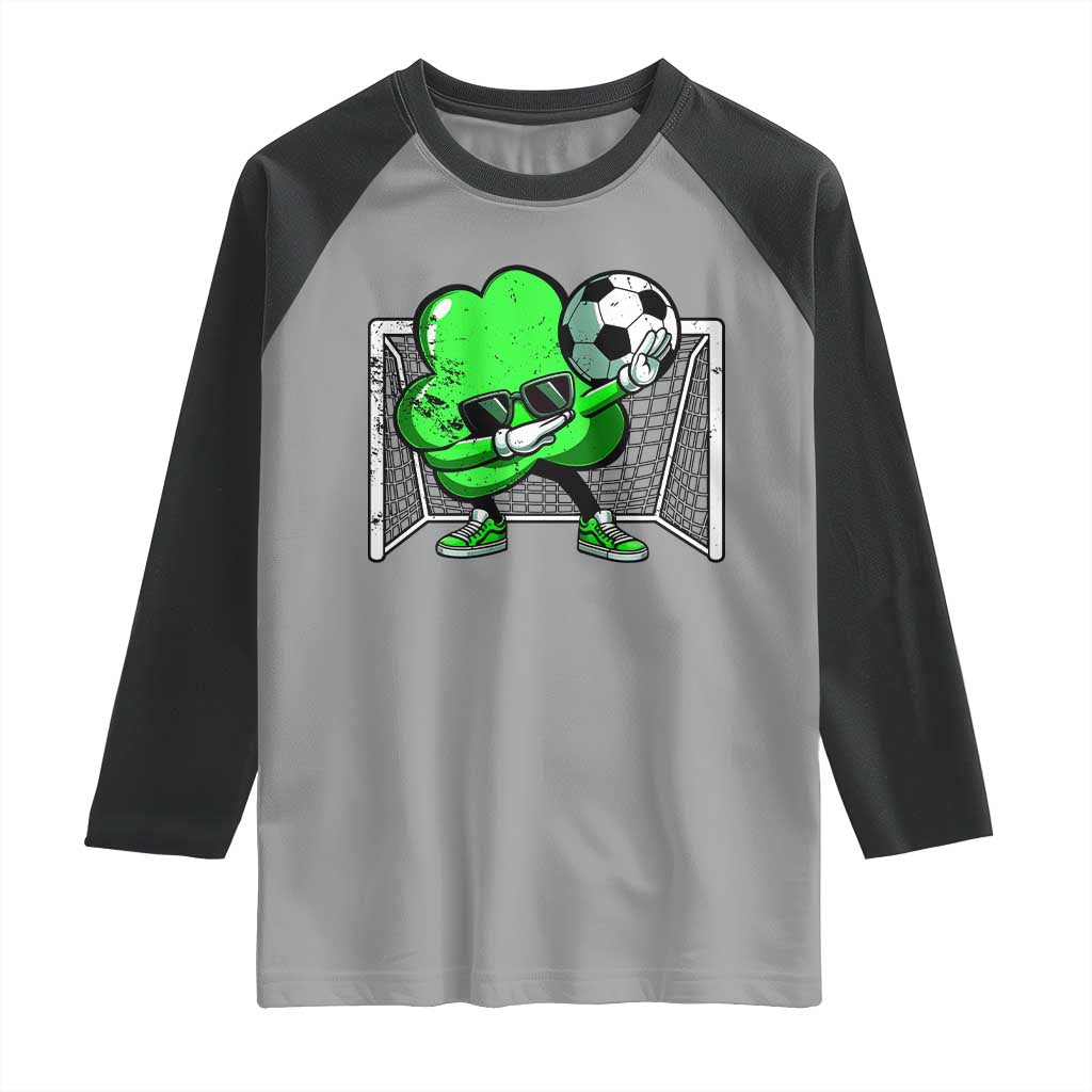 Funny Soccer Shamrock Raglan Shirt Dabbing Player St. Patrick's Day TS02 Sport Gray Black Print Your Wear