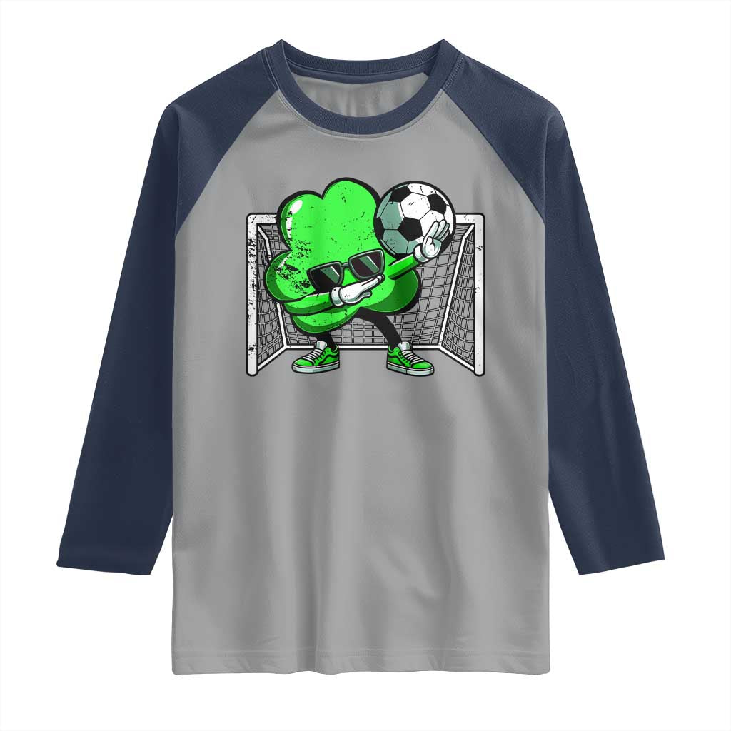 Funny Soccer Shamrock Raglan Shirt Dabbing Player St. Patrick's Day TS02 Sport Gray Navy Print Your Wear