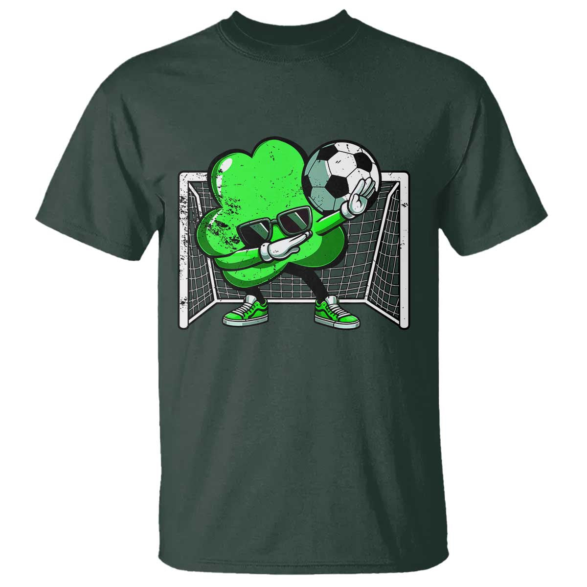 Funny Soccer Shamrock T Shirt Dabbing Player St. Patrick's Day TS02 Dark Forest Green Print Your Wear