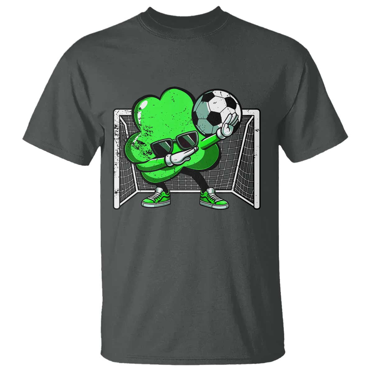 Funny Soccer Shamrock T Shirt Dabbing Player St. Patrick's Day TS02 Dark Heather Print Your Wear