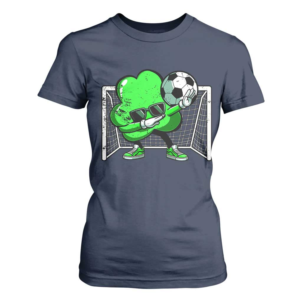 Funny Soccer Shamrock T Shirt For Women Dabbing Player St. Patrick's Day TS02 Navy Print Your Wear