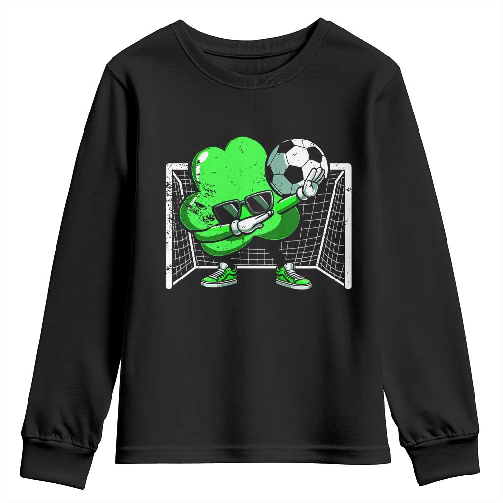 Funny Soccer Shamrock Youth Sweatshirt Dabbing Player St. Patrick's Day TS02 Black Print Your Wear