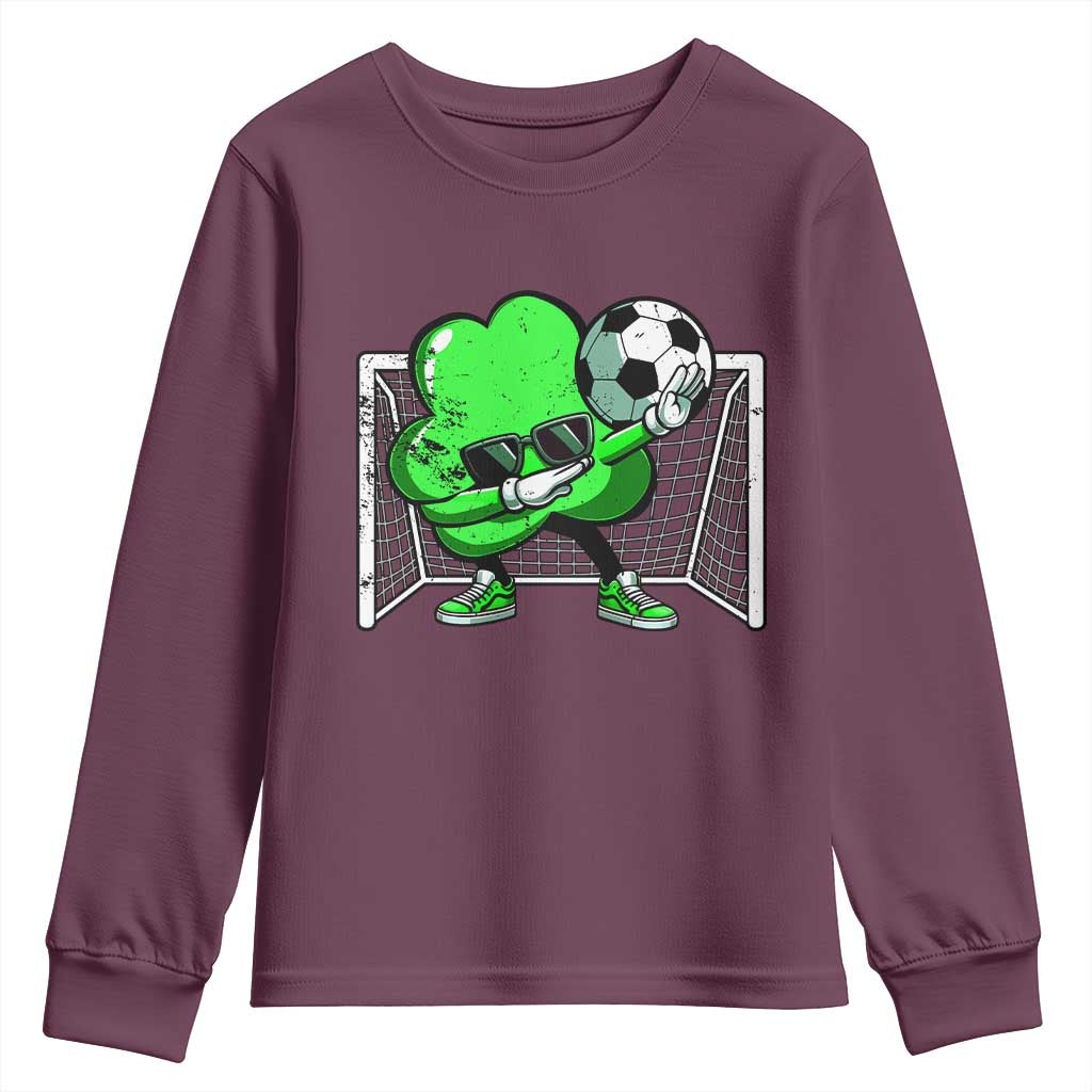 Funny Soccer Shamrock Youth Sweatshirt Dabbing Player St. Patrick's Day TS02 Maroon Print Your Wear