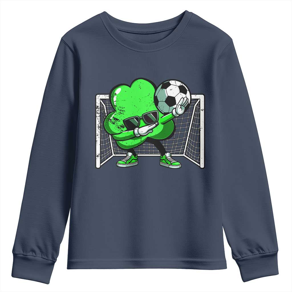 Funny Soccer Shamrock Youth Sweatshirt Dabbing Player St. Patrick's Day TS02 Navy Print Your Wear