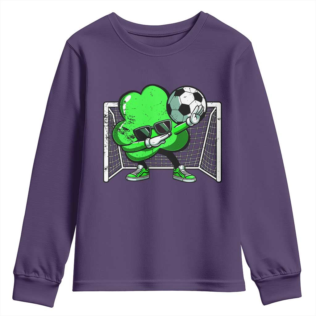 Funny Soccer Shamrock Youth Sweatshirt Dabbing Player St. Patrick's Day TS02 Purple Print Your Wear