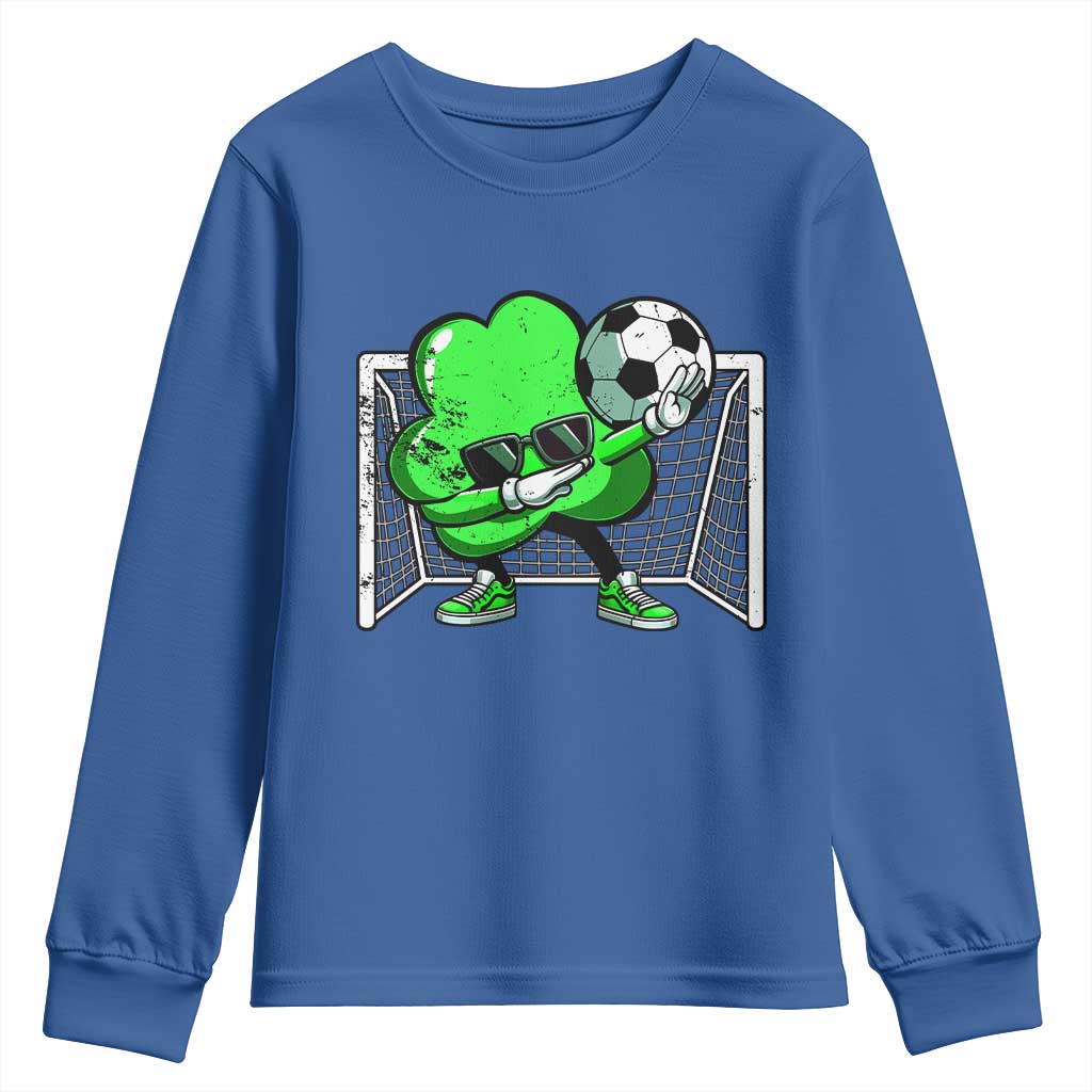 Funny Soccer Shamrock Youth Sweatshirt Dabbing Player St. Patrick's Day TS02 Royal Blue Print Your Wear