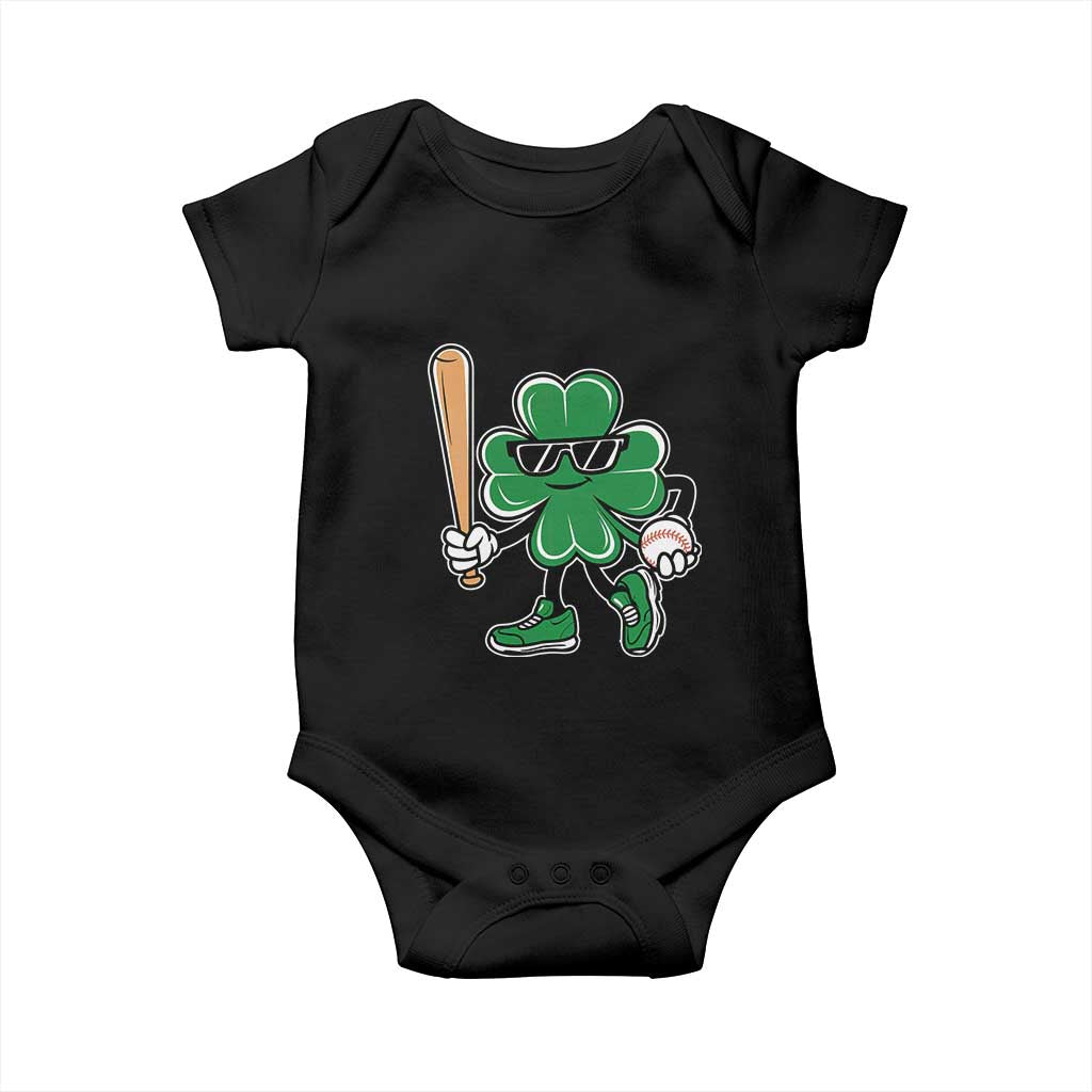 Lucky Baseball Shamrock Baby Onesie St Patrick's Day T-Ball Sport Lover Gift TS02 Black Print Your Wear
