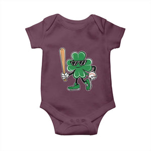 Lucky Baseball Shamrock Baby Onesie St Patrick's Day T-Ball Sport Lover Gift TS02 Maroon Print Your Wear