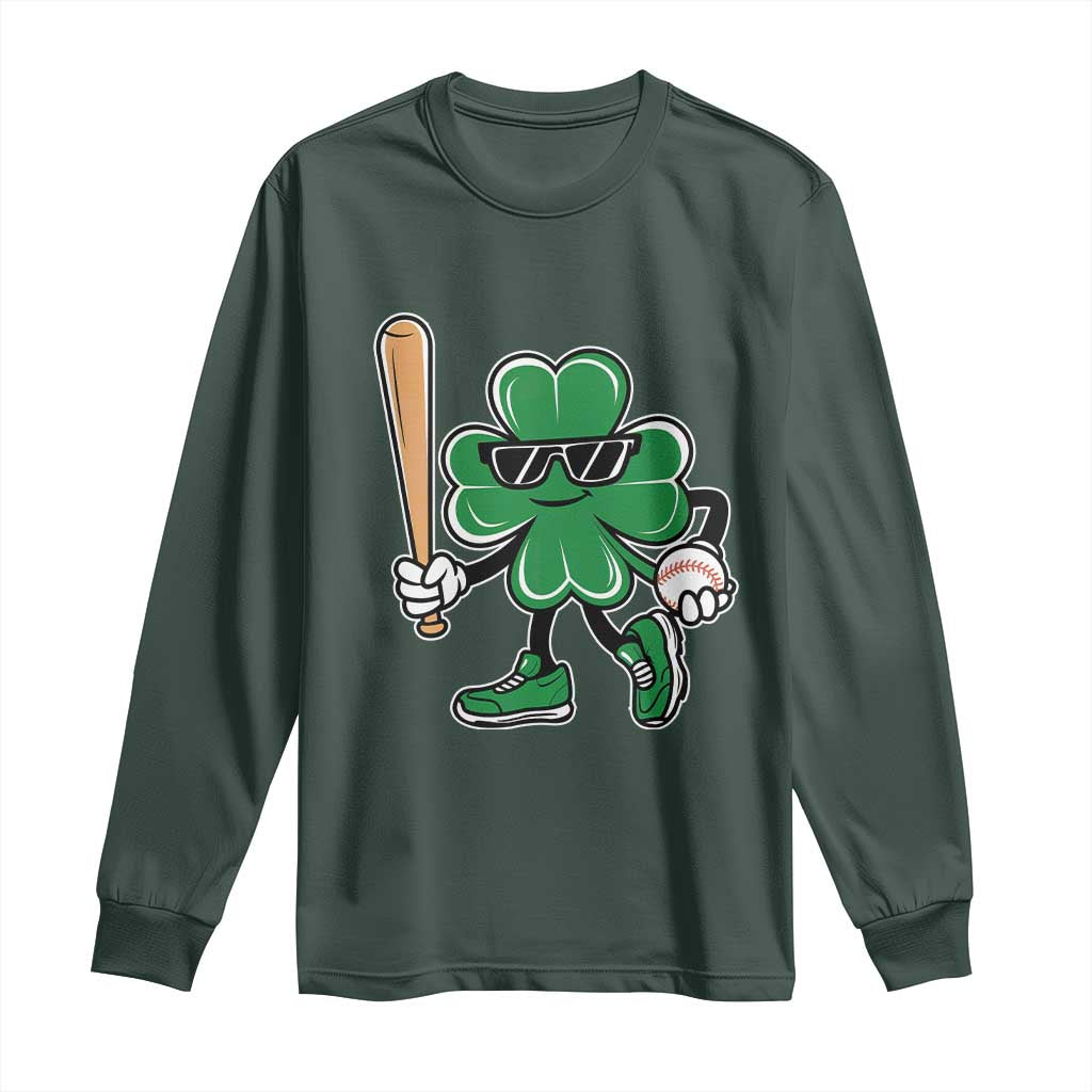Lucky Baseball Shamrock Long Sleeve Shirt St Patrick's Day T-Ball Sport Lover Gift TS02 Dark Forest Green Print Your Wear