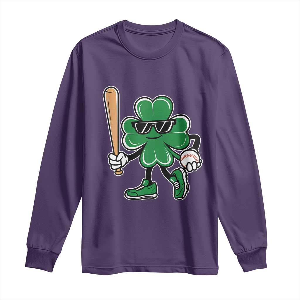 Lucky Baseball Shamrock Long Sleeve Shirt St Patrick's Day T-Ball Sport Lover Gift TS02 Purple Print Your Wear
