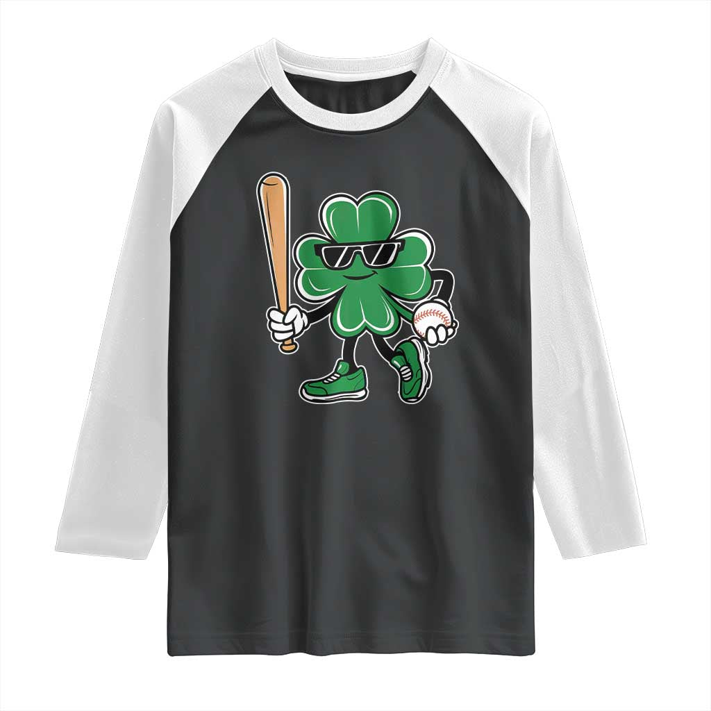 Lucky Baseball Shamrock Raglan Shirt St Patrick's Day T-Ball Sport Lover Gift TS02 Black White Print Your Wear