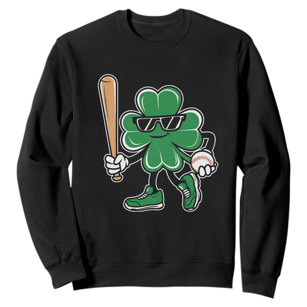 Lucky Baseball Shamrock Sweatshirt St Patrick's Day T-Ball Sport Lover Gift TS02 Black Print Your Wear