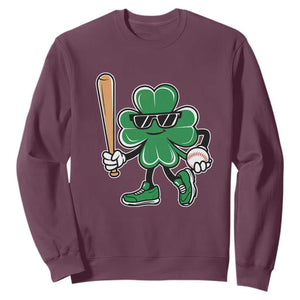 Lucky Baseball Shamrock Sweatshirt St Patrick's Day T-Ball Sport Lover Gift TS02 Maroon Print Your Wear