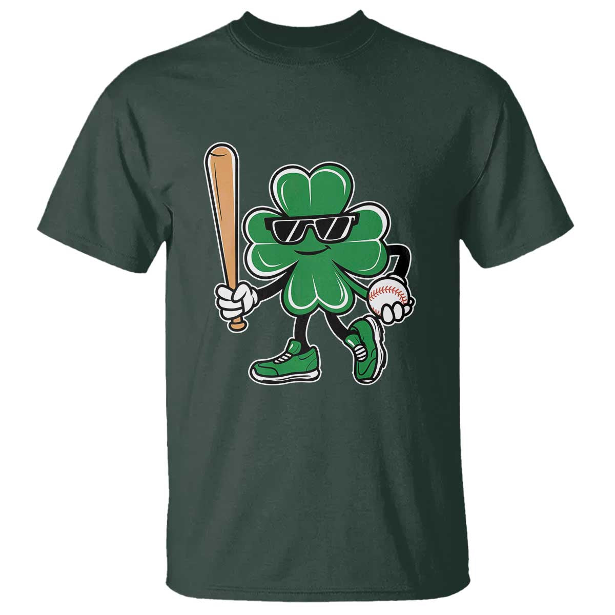 Lucky Baseball Shamrock T Shirt St Patrick's Day T-Ball Sport Lover Gift TS02 Dark Forest Green Print Your Wear