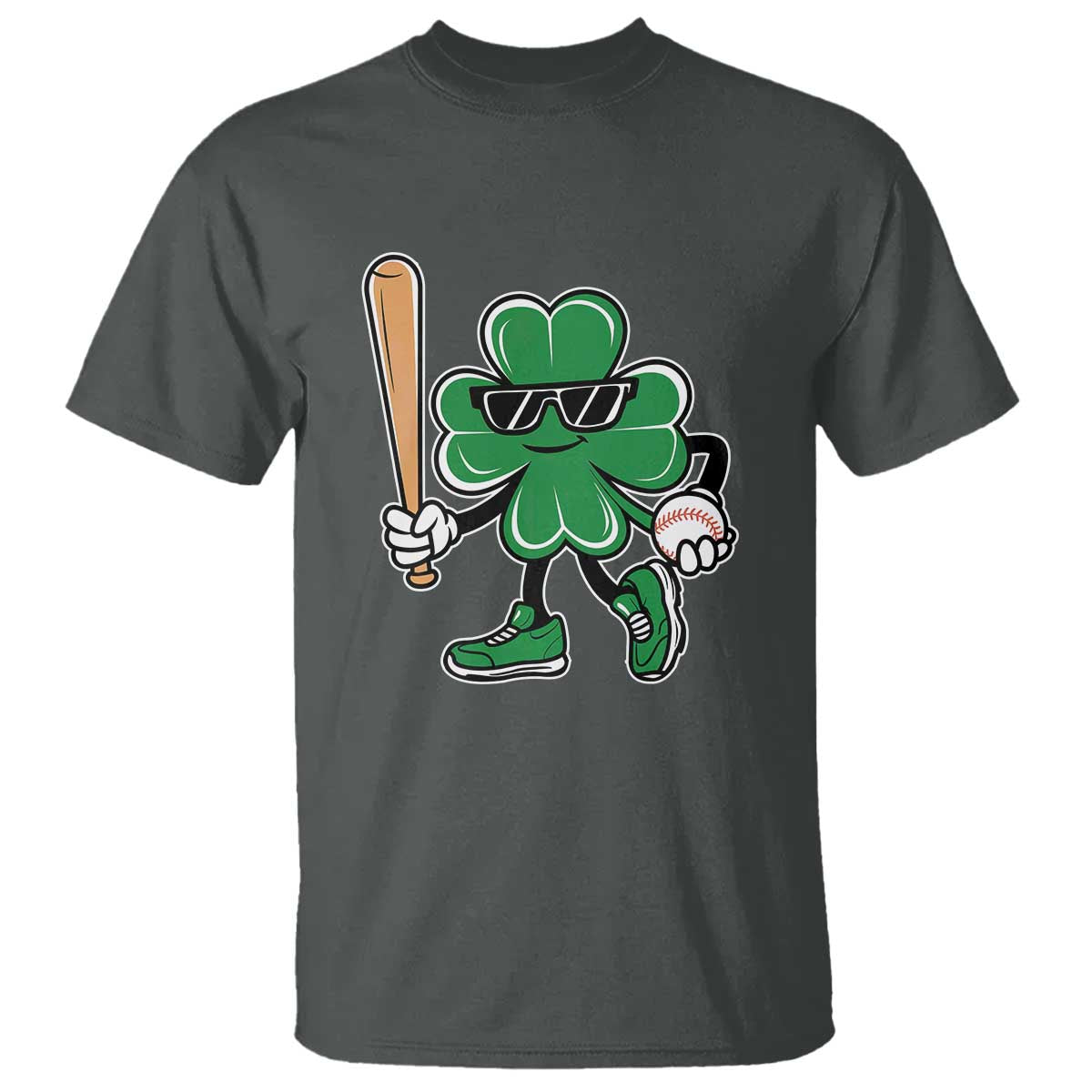 Lucky Baseball Shamrock T Shirt St Patrick's Day T-Ball Sport Lover Gift TS02 Dark Heather Print Your Wear