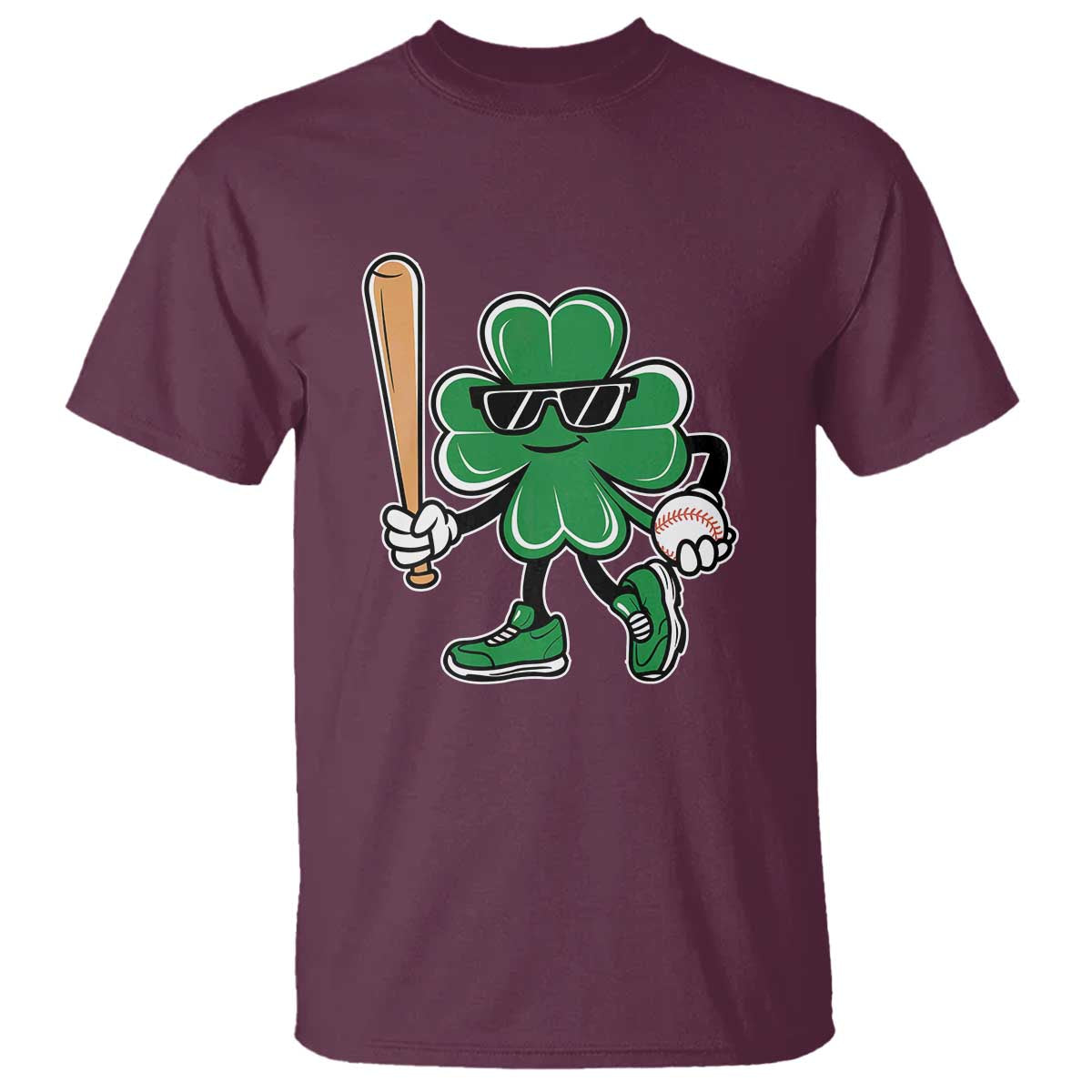 Lucky Baseball Shamrock T Shirt St Patrick's Day T-Ball Sport Lover Gift TS02 Maroon Print Your Wear