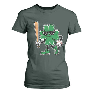Lucky Baseball Shamrock T Shirt For Women St Patrick's Day T-Ball Sport Lover Gift TS02 Dark Forest Green Print Your Wear