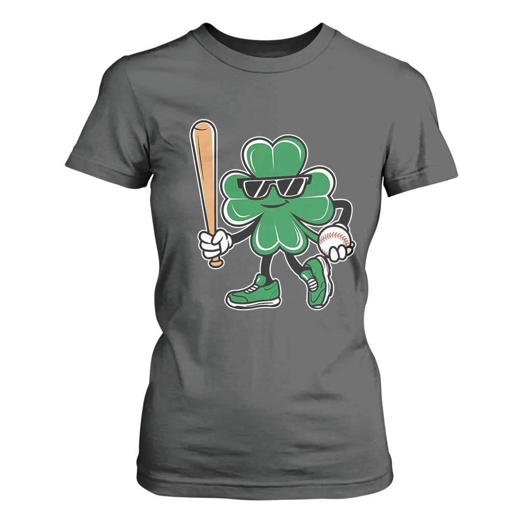 Lucky Baseball Shamrock T Shirt For Women St Patrick's Day T-Ball Sport Lover Gift TS02 Dark Heather Print Your Wear