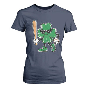 Lucky Baseball Shamrock T Shirt For Women St Patrick's Day T-Ball Sport Lover Gift TS02 Navy Print Your Wear