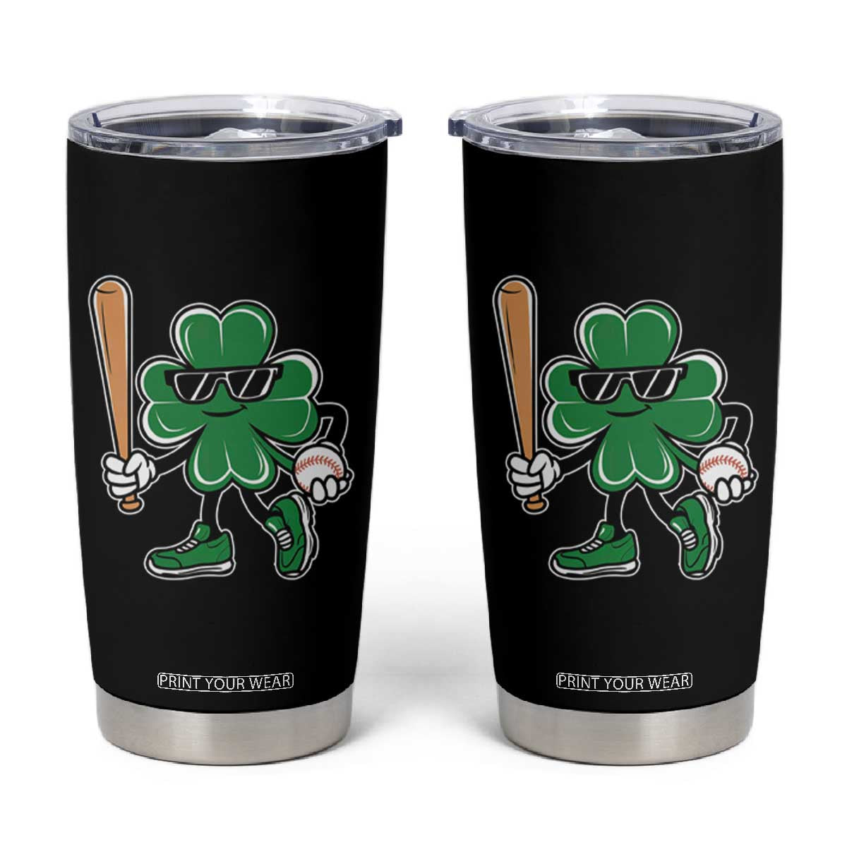 Lucky Baseball Shamrock Tumbler Cup St Patrick's Day T-Ball Sport Lover Gift TS02 Black Print Your Wear