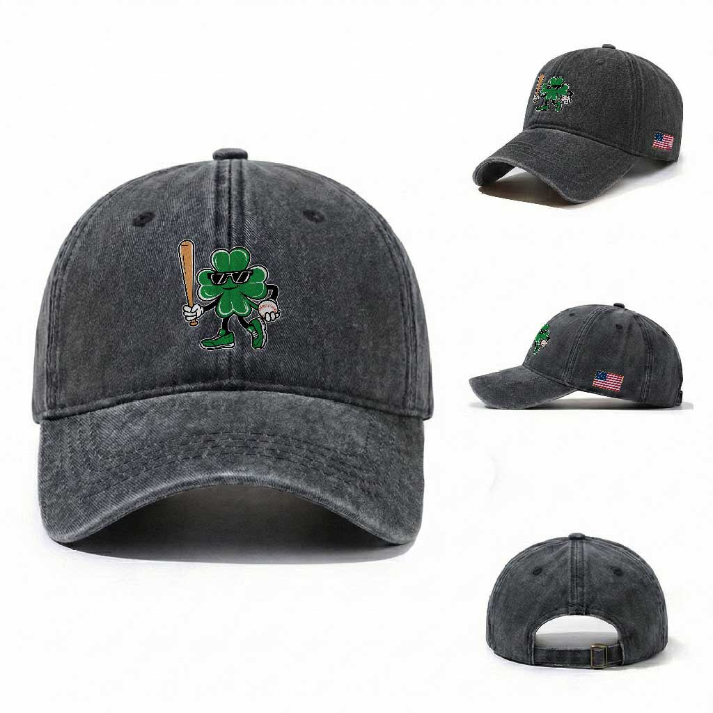 Lucky Baseball Shamrock Washed Cotton Baseball Cap St Patrick's Day T-Ball Sport Lover Gift TS02 Washed Cap Universal Fit Dark Gray Print Your Wear
