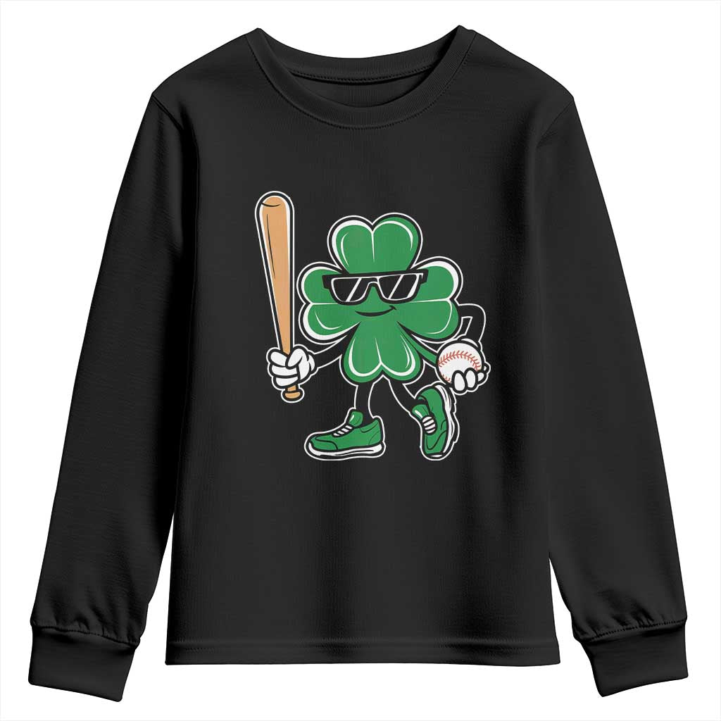 Lucky Baseball Shamrock Youth Sweatshirt St Patrick's Day T-Ball Sport Lover Gift TS02 Black Print Your Wear