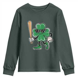 Lucky Baseball Shamrock Youth Sweatshirt St Patrick's Day T-Ball Sport Lover Gift TS02 Dark Forest Green Print Your Wear