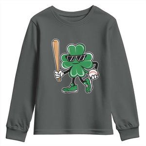 Lucky Baseball Shamrock Youth Sweatshirt St Patrick's Day T-Ball Sport Lover Gift TS02 Dark Heather Print Your Wear