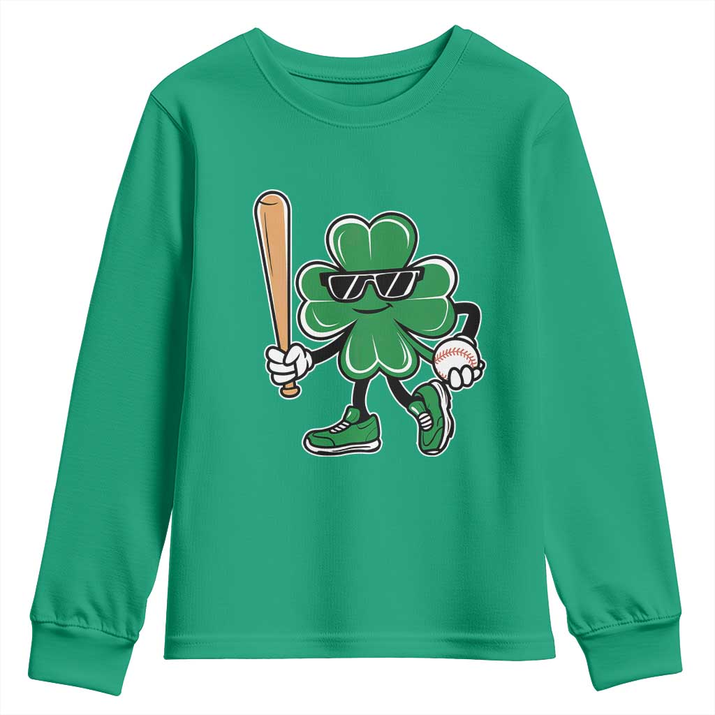 Lucky Baseball Shamrock Youth Sweatshirt St Patrick's Day T-Ball Sport Lover Gift TS02 Irish Green Print Your Wear
