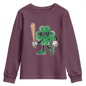 Lucky Baseball Shamrock Youth Sweatshirt St Patrick's Day T-Ball Sport Lover Gift TS02 Maroon Print Your Wear