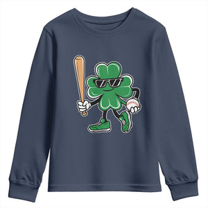 Lucky Baseball Shamrock Youth Sweatshirt St Patrick's Day T-Ball Sport Lover Gift TS02 Navy Print Your Wear