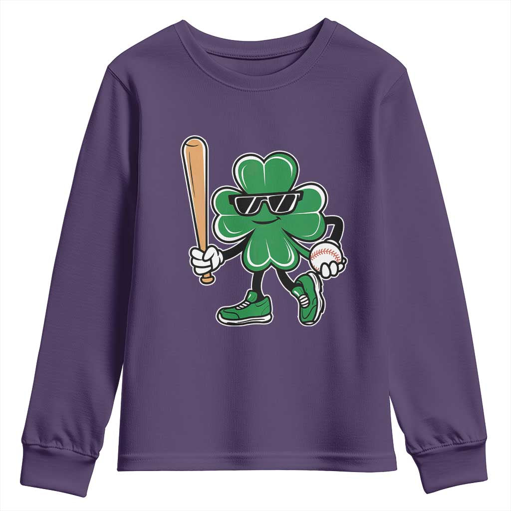 Lucky Baseball Shamrock Youth Sweatshirt St Patrick's Day T-Ball Sport Lover Gift TS02 Purple Print Your Wear
