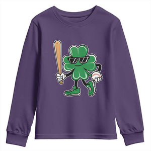 Lucky Baseball Shamrock Youth Sweatshirt St Patrick's Day T-Ball Sport Lover Gift TS02 Purple Print Your Wear