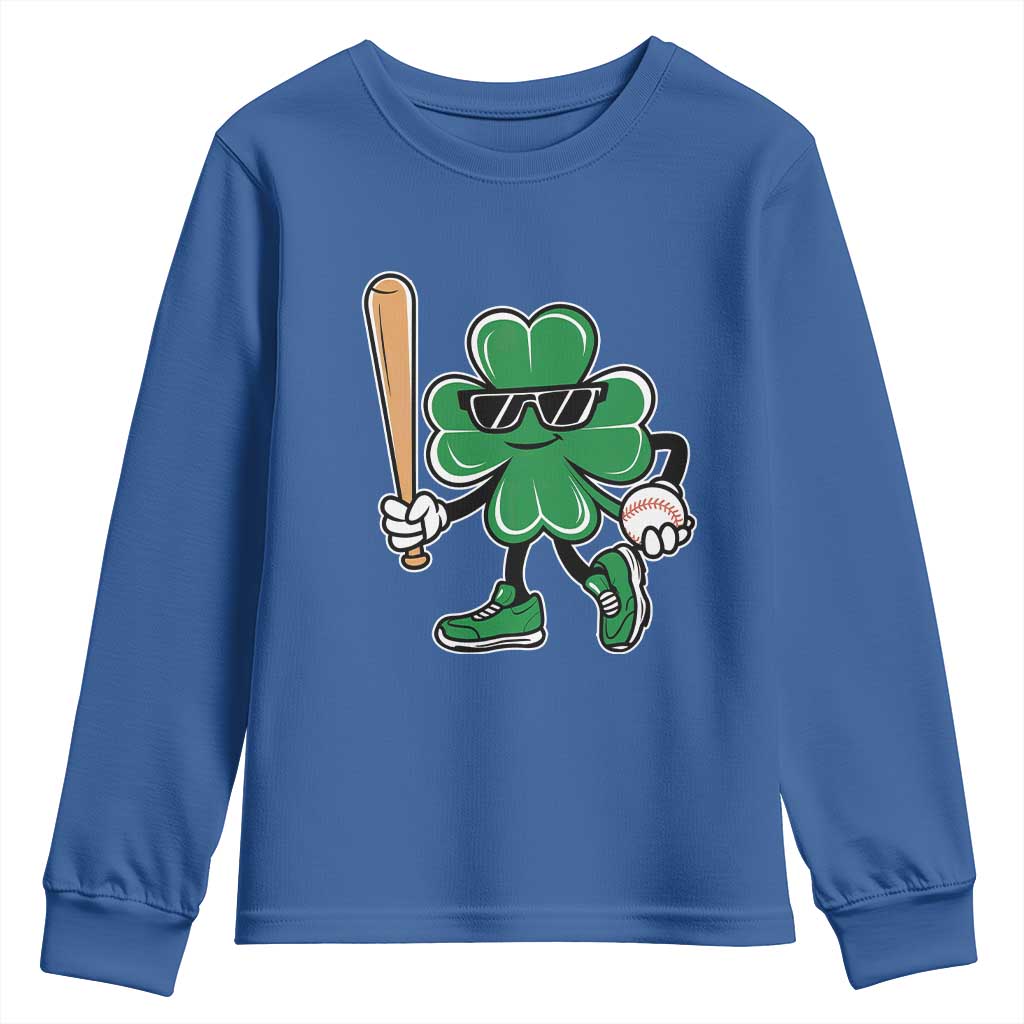 Lucky Baseball Shamrock Youth Sweatshirt St Patrick's Day T-Ball Sport Lover Gift TS02 Royal Blue Print Your Wear