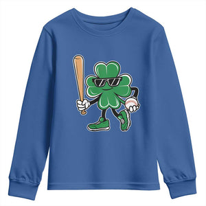 Lucky Baseball Shamrock Youth Sweatshirt St Patrick's Day T-Ball Sport Lover Gift TS02 Royal Blue Print Your Wear